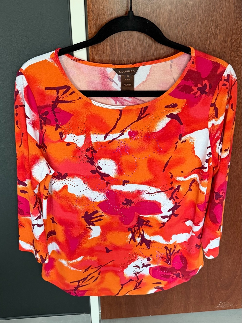 Multiples Women's Bright Orange & Hot Pink Floral Scoop Neck Top